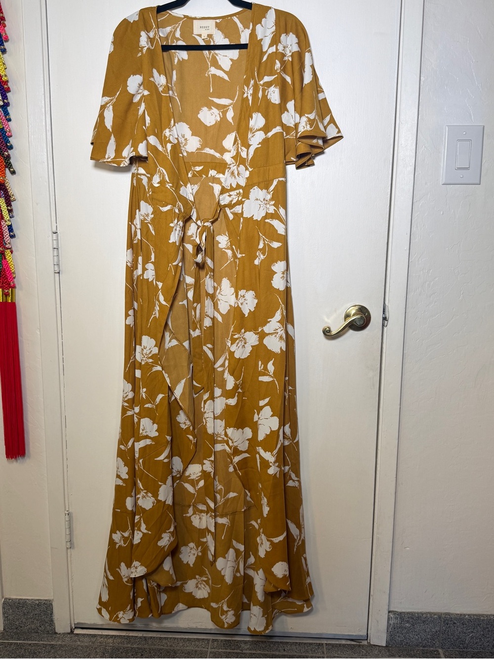 Reset Floral Tie-Front Maxi Dress/ Cover Up Mustard Yellow Floral Large